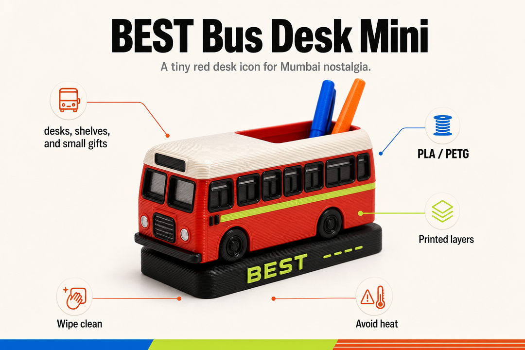BEST Bus Desk Mini product detail and care graphic by Parallel Objects
