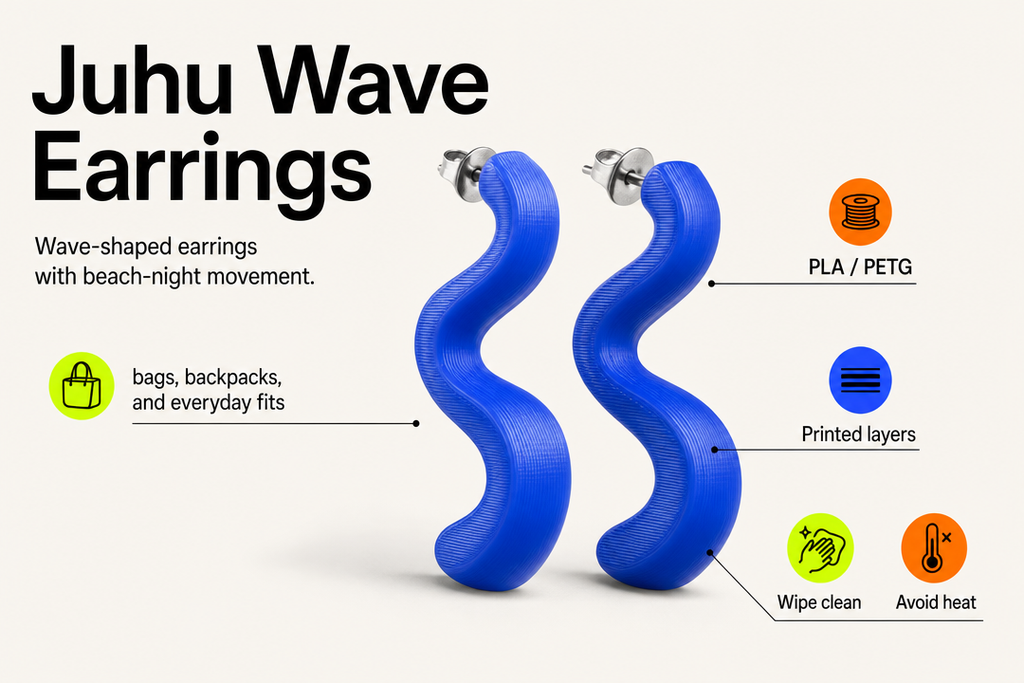 Juhu Wave Earrings product detail and care graphic by Parallel Objects