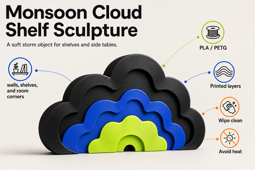 Monsoon Cloud Shelf Sculpture product detail and care graphic by Parallel Objects