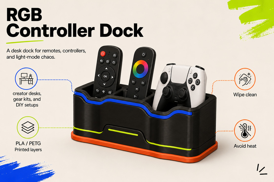 RGB Controller Dock product detail and care graphic by Parallel Objects